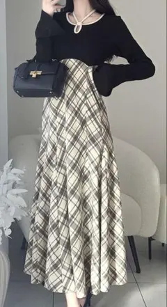 mily bliet パイピングカットソードッキングチェックワンピース