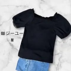 GU ブラック パフスリーブ トップス ブラウス　M
