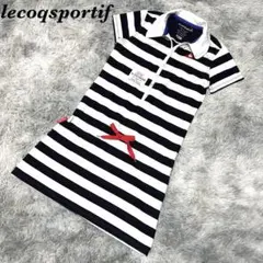 ルコックゴルフ 半袖ポロワンピース ネイビー×白 ボーダー ウエスト調節紐