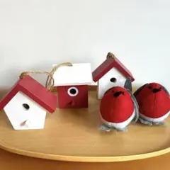 IKEA フェルト製赤い鳥 2羽　鳥小屋 クリスマス　オーナメント 北欧