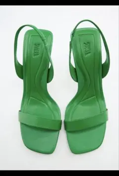 新品　ZARA レザーハイヒールスリングバックサンダル　37 グリーン