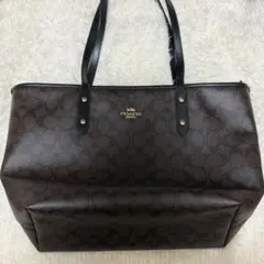 COACH トートバッグ シグネチャーPVC ブラウン×ブラック 肩掛け A4