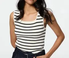 リブニットボーダースクエアネックタンクトップ　GU