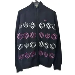 【希少/アンゴラ混】PUMA プーマ 裏地付フルジップニットジャケットメンズXL