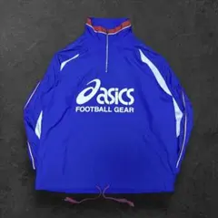 90s asics FOOTBALL GEAR ピステ ハーフジップ ブルー