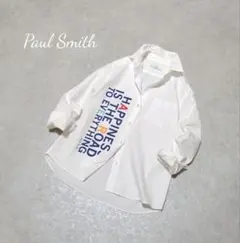 美品　ポールスミス　英字プリント長袖シャツ　ブラウス　白　Paul Smithのサムネイル