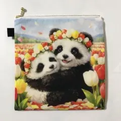 フラットポーチ ハンドメイド 犬柄 ハワイの海で！ポメラニアンB 両面