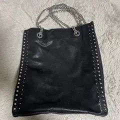 ZARAスタッズ付き黒合成皮革ショルダーバッグ