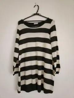 earth music&ecology 長袖ニット 黒白ストライプ