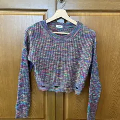 西海岸　Cozy マルチカラー クロップドセーターのサムネイル