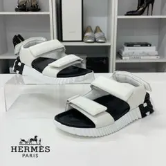 未使用 エルメス エニド レザー ベルクロ ストラップ サンダル