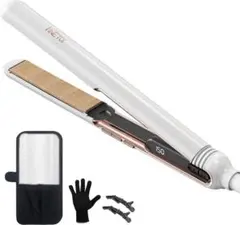 ヘアアイロン シルク プレートアイロン 耐熱ポーチ付き　5段階温度調整　ホワイト
