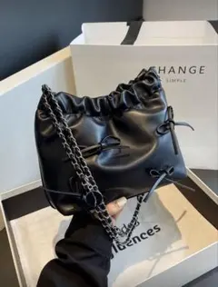 SHEIN リボン付き レザー ショルダーバッグ