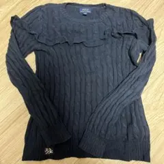 【ラルフローレン】ネイビー　フリル付コットンケーブルニット　XL16