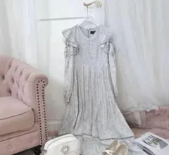 evelyn オリジナル花柄プリーツOP evelyn アイスグレー 水色