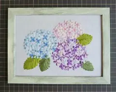 刺繍フレーム　ハンドメイド　りぼん刺繍　あじさいのサムネイル