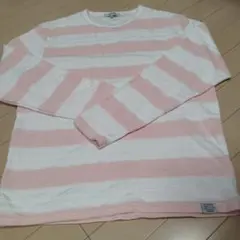 ピンクとホワイトのストライプ長袖カットソー L