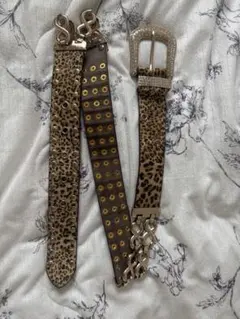 ヒョウ柄 ベルト スタッズ ゴールド金具