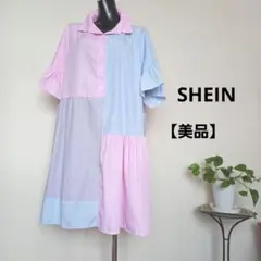 【美品】SHEIN パッチワーク 半袖シャツワンピース チュニック 4XL