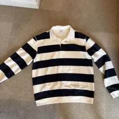 ZARA 黒と白のストライプ 長袖ポロシャツ