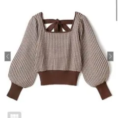 GRL｜千鳥格子柄スクエアネックバックリボンニットトップス[an1017]