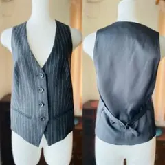 セオリー チャコールグレー/黒 ストライプ ベスト2 ジレ ウール/シルク