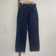 ユニクロ　デニム　ワイド　パンツ　チェーンステッチ　ジーンズ　24サイズ　濃紺