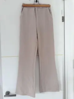 GRL ベージュ ワイドパンツ リブ編み