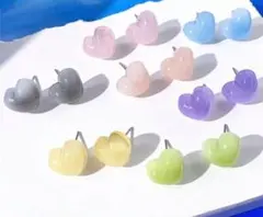 新品 ピアス ハート柄 7個 7色セット キャッチ予備付き
