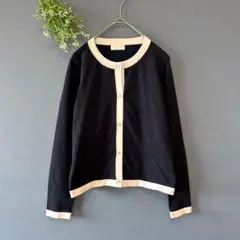 ボールジィ［M］上品クラシカル◎バイカラー◎なめらか◎ノーカラーカーディガン