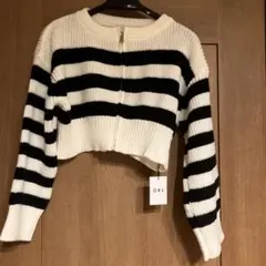 GRL ボーダー柄ジッパーニットトップス　at2126