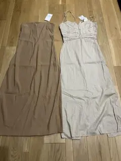 【送料込】ZARAザラ ベージュ ベアトップ ワンピース ロング M size