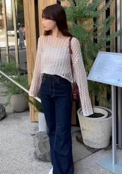 ハイウエストセミフレアデニムパンツ[cu289]