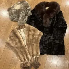 MITSUKOSHI 三越 毛皮 リアルファー コート ショール セット