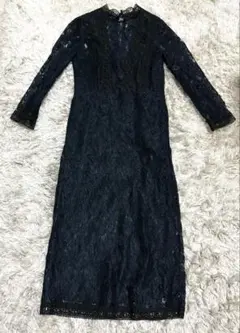 zara 総レース 長袖 パーティードレス ブラックネイビーのサムネイル