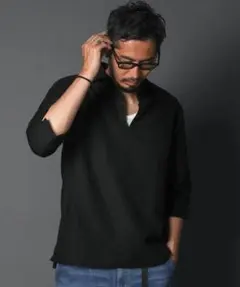 ダファー　綿麻素材 7分袖 スキッパーシャツ　Mのサムネイル