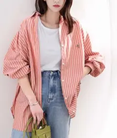 Happyストライプ！ワンポイント刺繍BIGシルエットシャツ