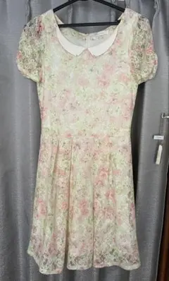 花柄レース 半袖ひざ丈ワンピース サイズ2