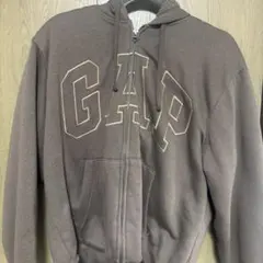 GAP ロゴ 裏ボア ジップアップパーカー フルジップパーカー ブラウン S