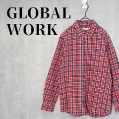 GLOBAL WORK　チェック柄ネルシャツ　長袖　レッド×ネイビー　サイズS