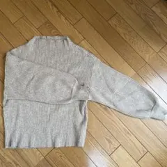 ベージュ リブ編み 長袖セーター オーバーサイズ