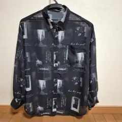 GORGE ブラック プリント柄シアーシャツ フリーサイズ　bigシルエット