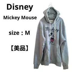 【美品】ディズニー　ミッキーマウス　パーカー　グレー　M　ブランド　ドローコード