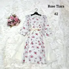 【未使用級♡希少42】ローズティアラ　サイドシフォン花柄ワンピースチュニック