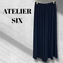 美品ATELIERSIX　ストライプワイドパンツ　ネイビー　ガウチョ◆M3733