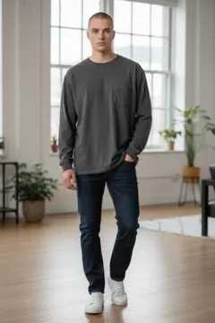 【RED HEAD】焦茶 長袖カットソー 左胸ポケット付き　XL 古着　海外