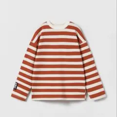 【新品】ストライプ Tシャツ 長袖 オレンジ×ホワイト