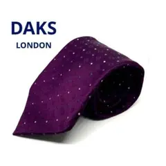 DAKS ネクタイ　パープル×白×ブルー　ドット小紋柄　シルク100% 日本製のサムネイル