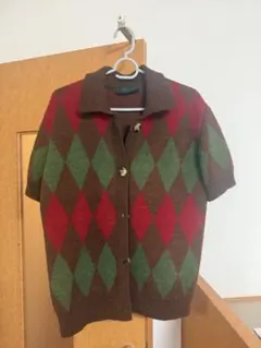 ZARA アーガイル柄 半袖ニットポロシャツ Sサイズのサムネイル