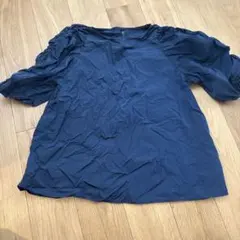 オペークドットクリップ　ボリュームスリーブ ブラウス ネイビー